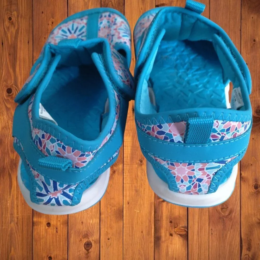 Lands' End Girl's Youth 3M Turquoise Multicolor Hook & Loop Water Sandals